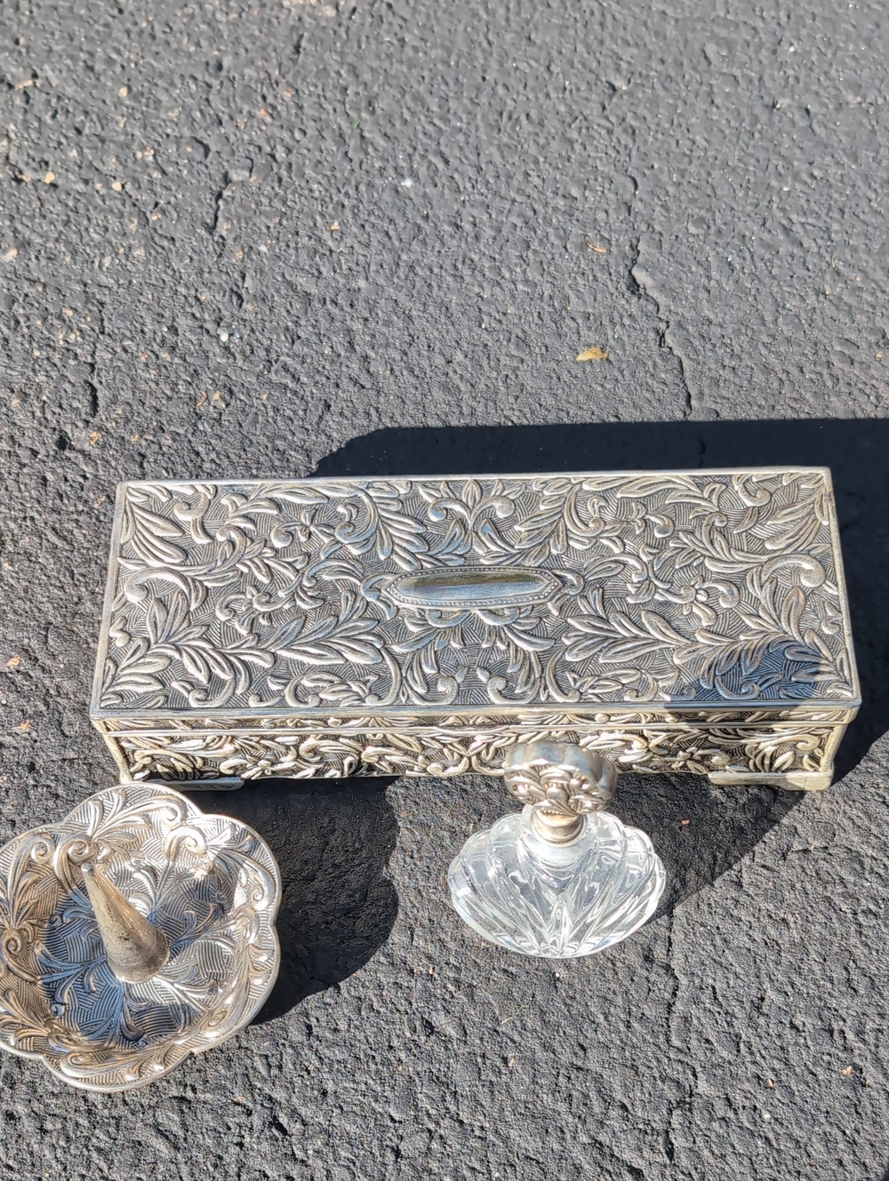 Vintage Godinger Silver Plated 3-Piece Vanity Set - Ornate Baroque Floral Scroll